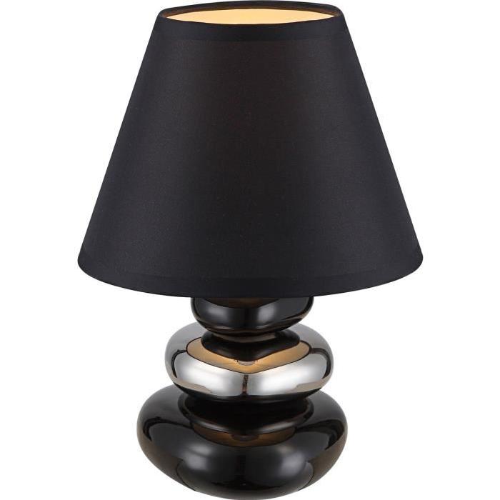 Lampe a poser céramique - Tissu noir - Interrupteur - Diametre 18 cm - Hauteur 24 cm -  Noir chrome