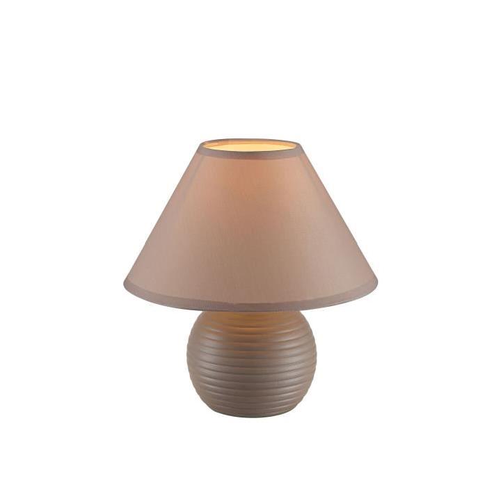 Lampe a poser céramique terre cuite - Tissu terracotta - Interrupteur - Diametre 20 cm - Hauteur 20 cm