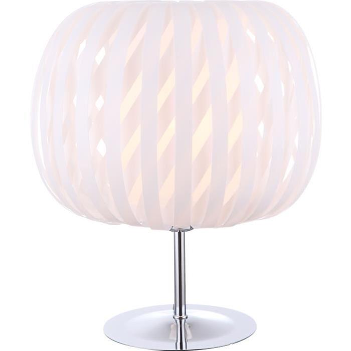 GLOBO LIGHTING Lampe a poser chrome et plastique - Interrupteur- Diametre 30 cm - Hauteur 30 cm - Blanc