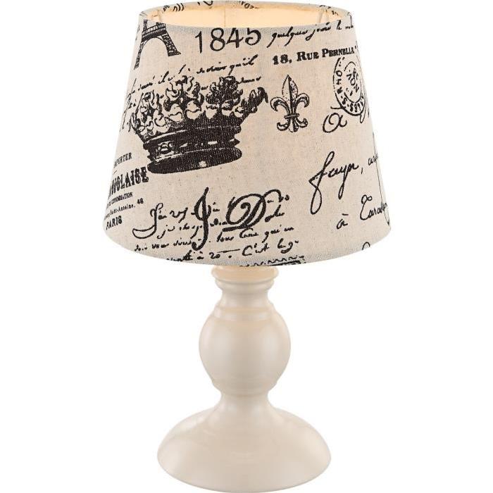 Lampe a poser métal - Tissu - Interrupteur - Diametre 17 cm - Hauteur 28 cm -  Couleur café