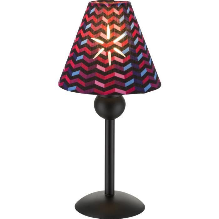 Lampe a poser - Tissu bleu - Plastique rouge - Interrupteur - Diametre 12,5 cm - Hauteur 25,8 cm -  Noir