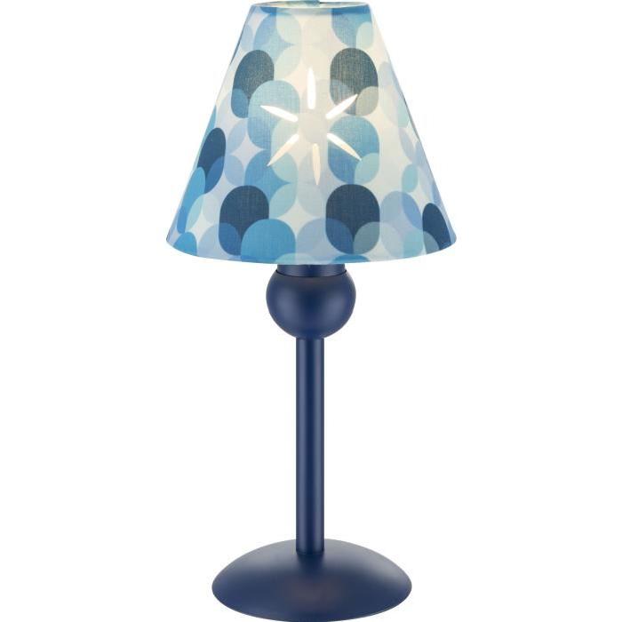 Lampe a poser - Tissu bleu - Plastique - Interrupteur - Diametre 12,5 cm - Hauteur 25,8 cm -  Bleu