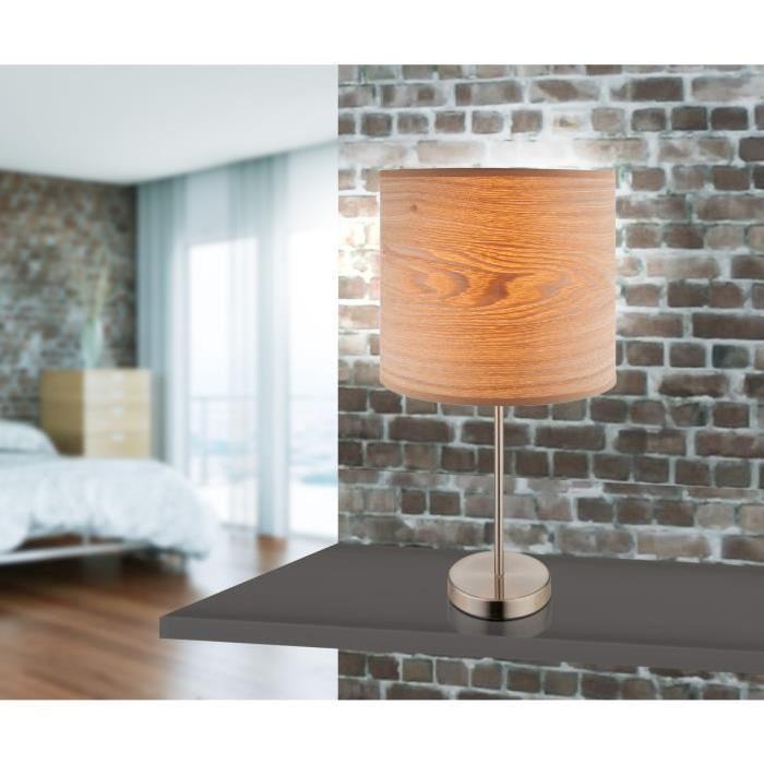 GLOBO LIGHTING Lampe a poser mat - Plastique effet bois - Tissu marron - Interrupteur - Diametre 26 cm - Hauteur 50 cm - 60W -