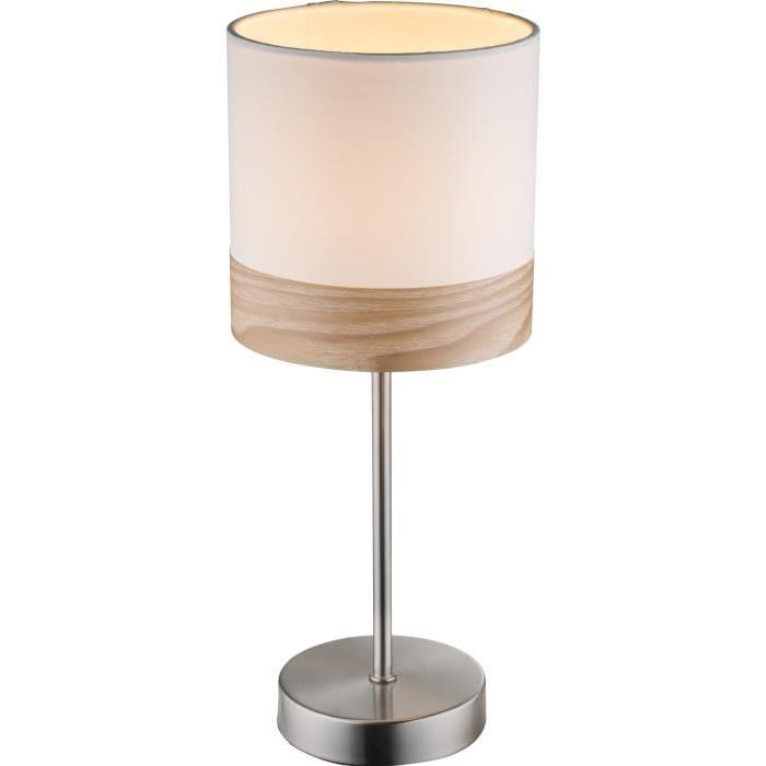 GLOBO LIGHTING Lampe a poser mat bois marron - Tissu beige - Interrupteur - Diametre 15 cm - Hauteur 35 cm - 40W - 230V