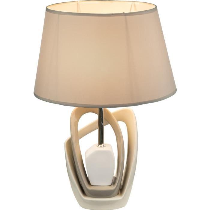 Lampe a poser céramique - Tissu gris - Interrupteur - 31x20x47 cm