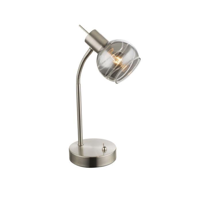 GLOBO LIGHTING Lampe a poser nickel mat - Verre fumé translucide - Interrupteur - 217 mm x 120 mm x 340mm