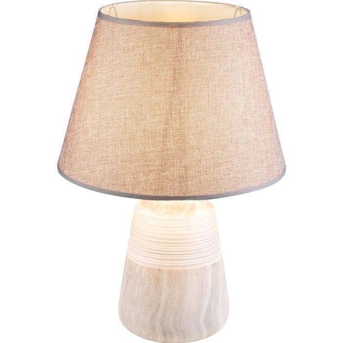 Lampe a poser céramique - Marbre - Tissu gris - Interrupteur - Diametre 18 cm - Hauteur 41 cm