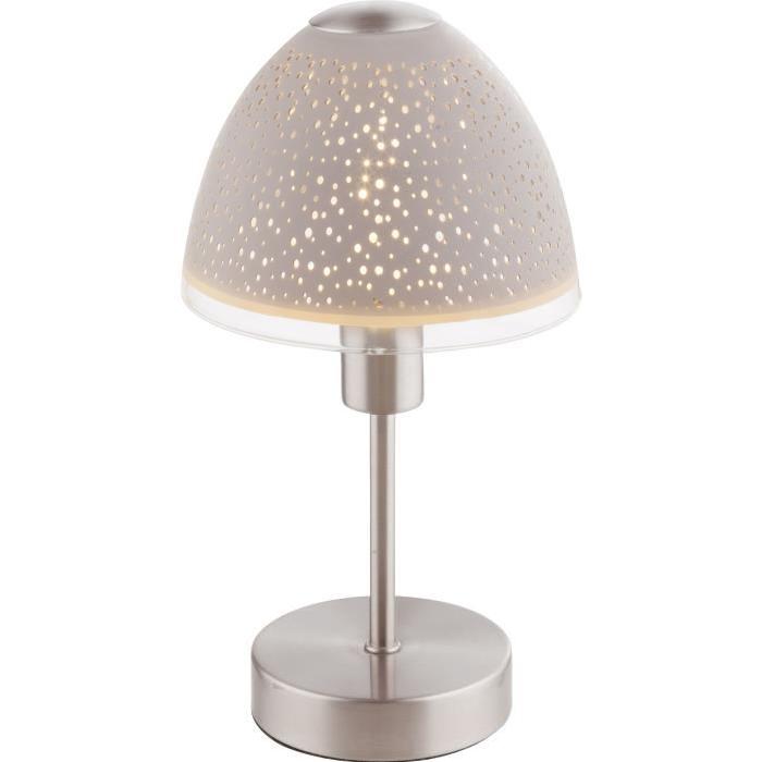 Lampe a poser en nickel mat 27x15x15cm Verre blanc