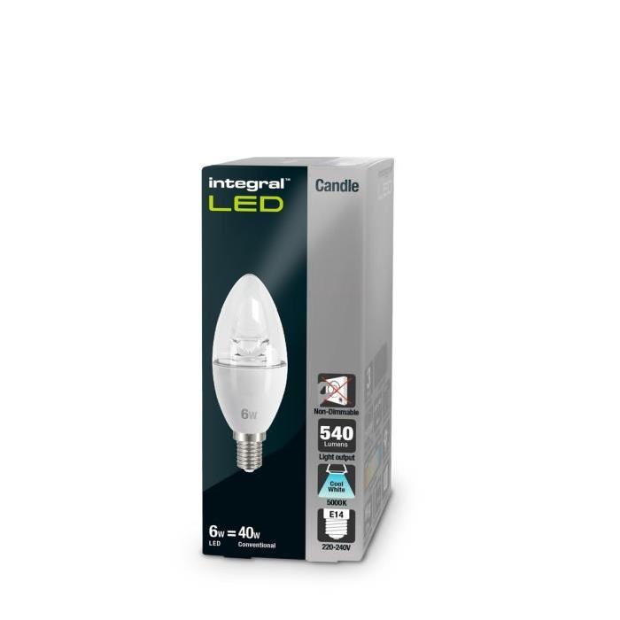 INTEGRAL LED Ampoule Flamme E14 500lm 5.9W équivalent a 40W 5000K Opale