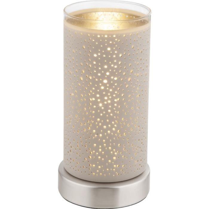 Lampe a poser en nickel mat 20x10x10cm Verre blanc