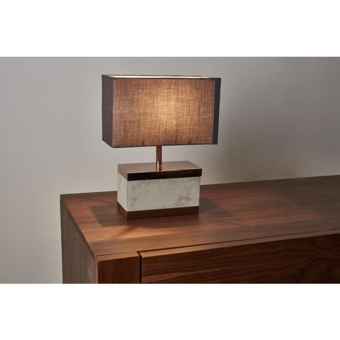 Lampe béton + abat-jour E27 60W 35 cm doré