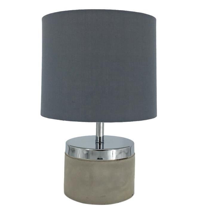 Lampe béton + abat-jour E27 60W 34 cm chrome