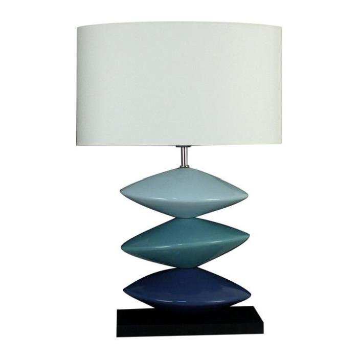 JUNCAL Lampe a poser céramique 3 disques - 40x40x59 cm - Argent et noir