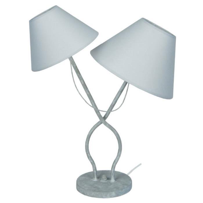 PROVENÇALE Lampe a poser acier 27x25x49 cm - Gris et blanc