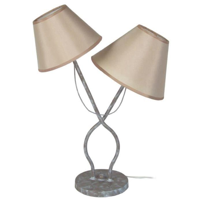 PROVENÇALE Lampe a poser acier 27x25x49 cm - Taupe et blanc