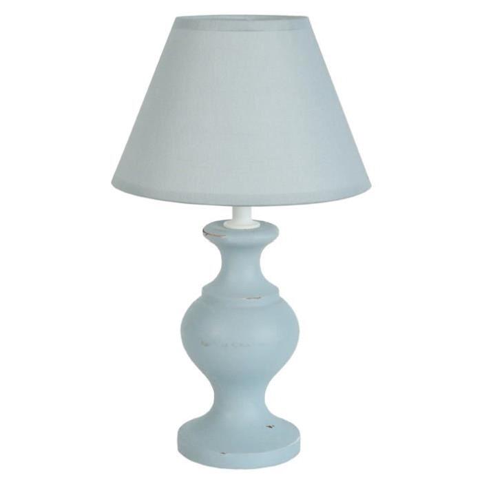 ARLEQUIN Lampe Bois de hetre 18x18x30 cm - Gris bleu cérusé