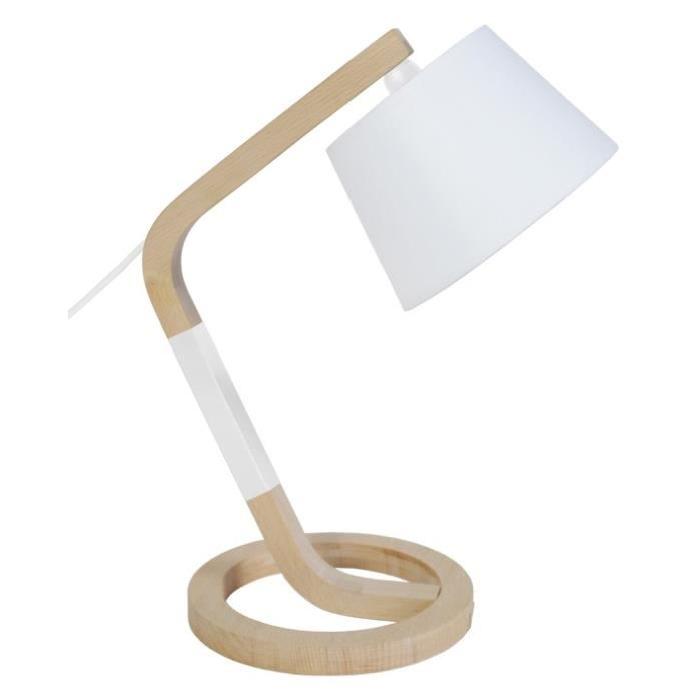 FILIPINO Lampe Bois Hetre - 36x36x41cm - Blanc/Blanc