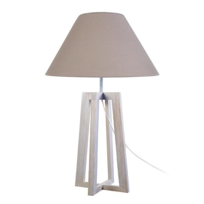 LOT Lampe Bois hetre - 30x30x50cm Blanc/Taupe