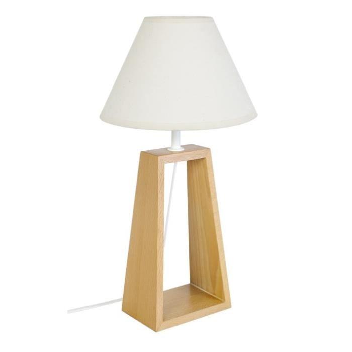 MIKELLI Lampe a poser Pyramide bois hetre - 22x22x43cm - Bois/Écru Empire