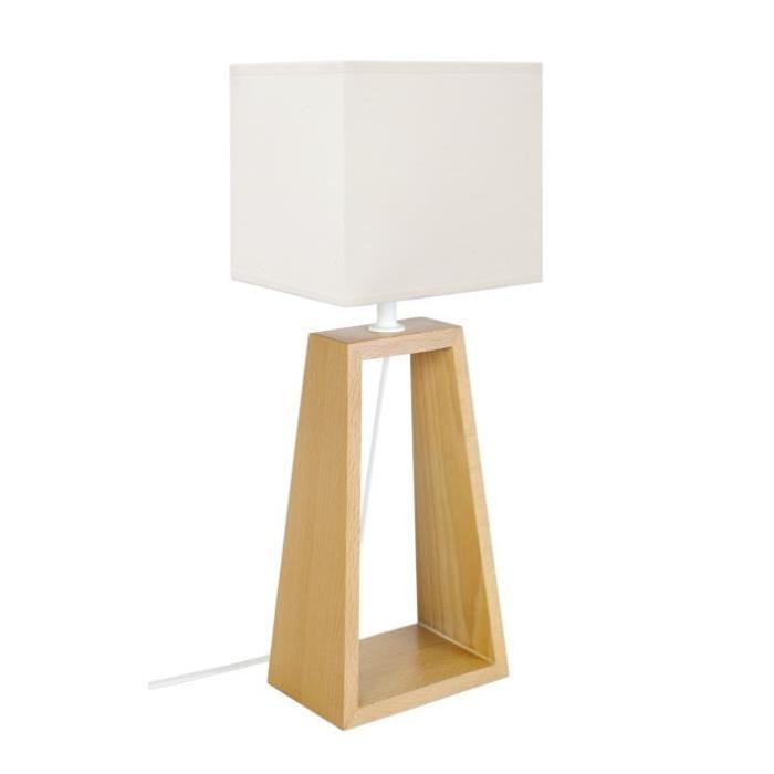 MIKELLI Lampe a poser Pyramide bois hetre - 15x15x42cm - Bois/Écru Cube