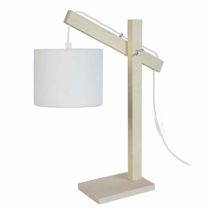 PILORI/CYLINDRE Lampe bureau Bois hetre - 27x27x50cm - Naturel/Écrue