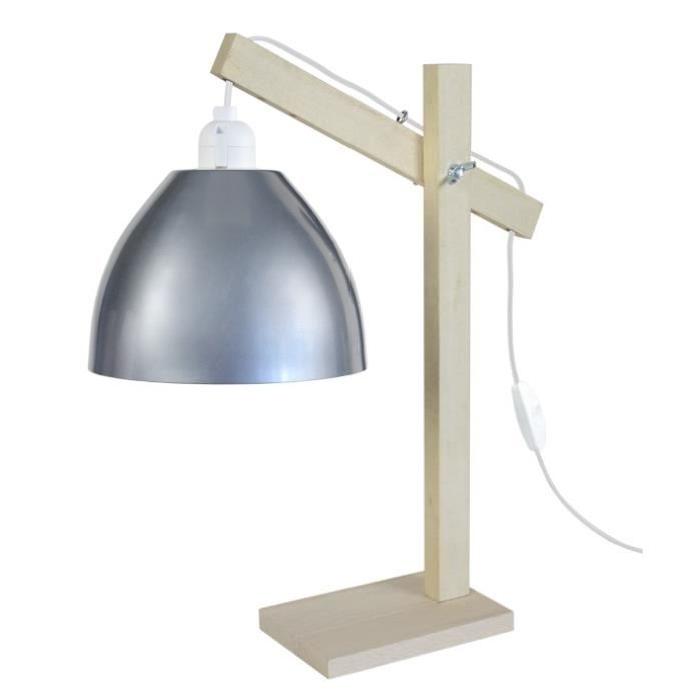 PILORI/CELICA 17 Lampe bureau Bois hetre acier - 27x27x50cm - Naturel/Aluminium