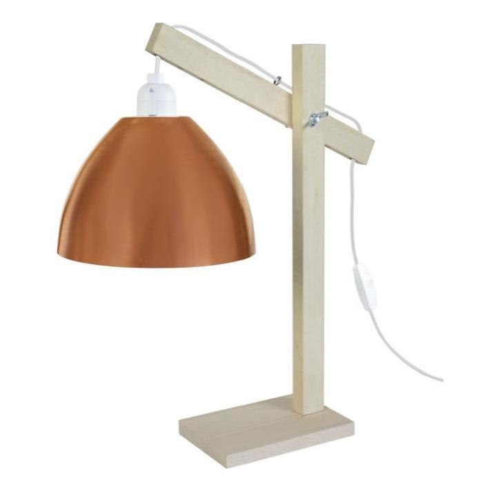 PILORI/CELICA 17 Lampe bureau Bois hetre acier - 27x27x50cm - Naturel/Cuivre