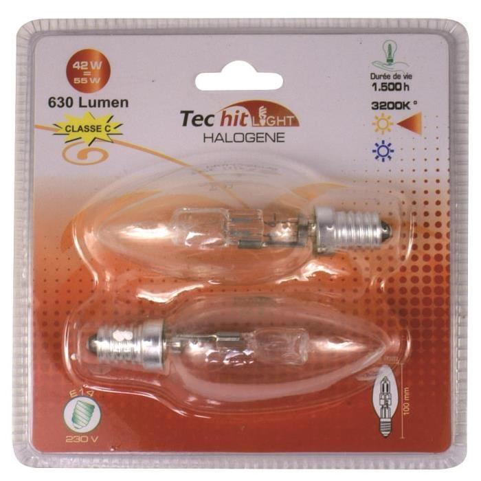 TEC HIT LIGHT Lot de 2 ampoules halogenes E14 42 W équivalent a 55 W blanc neutre