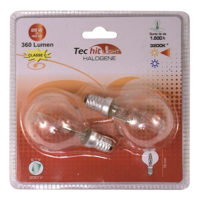 TEC HIT LIGHT Lot de 2 ampoules halogenes E14 28 W équivalent a 40 W blanc neutre