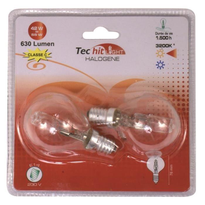 TEC HIT LIGHT Lot de 2 ampoules halogenes E14 42 W équivalent a 55 W blanc neutre