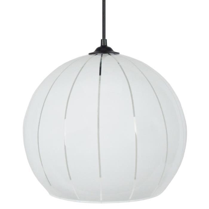CLÔ  verre Lustre - suspension verre Globe,diametre 30 cm, décor lignes verticales, opale