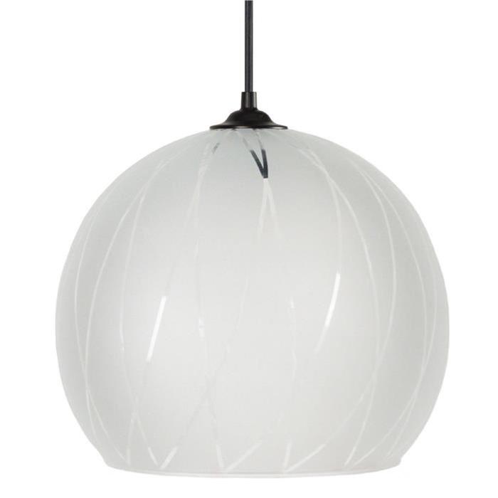 BIA Lustre - suspension verre Globe, diametre 30 cm, décor lignes hexagonales, amte
