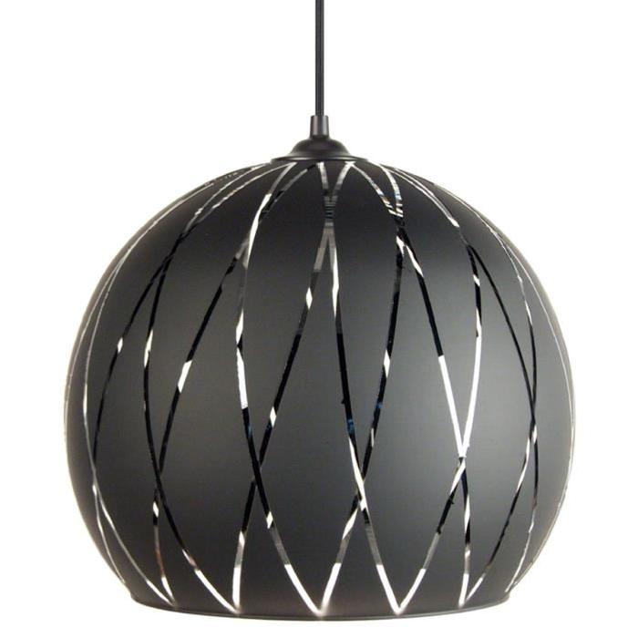 BIA Lustre - suspension verre Globe, diametre 30 cm, décor lignes hexagonales, noir