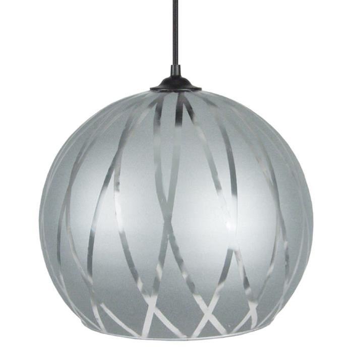 BIA Lustre - suspension verre Globe,diametre 30 cm, décor lignes hexagonales, Aliminium