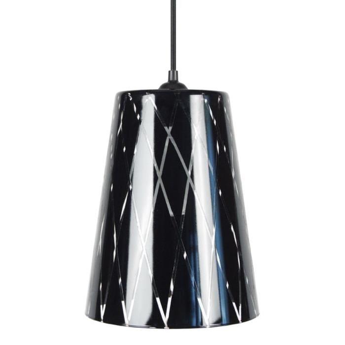 TURKU Lustre - suspension verre cône, diametre 20 cm, décoré lignes hexagonales, noir