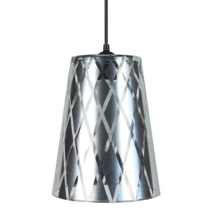 TURKU Lustre - suspension verre cône, diametre 20 cm, décoré lignes hexagonales, chrome
