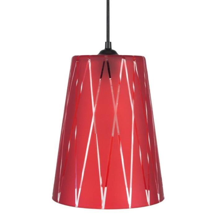 TURKU Lustre - suspension verre cône, diametre 20 cm, décoré lignes hexagonales, rouge