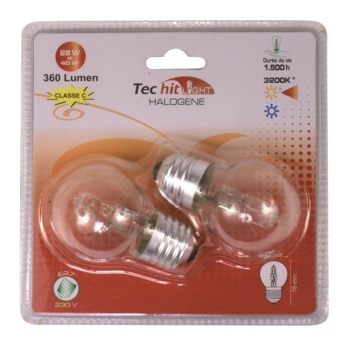 TEC HIT LIGHT Lot de 2 ampoules halogenes E27 28 W équivalent a 40 W blanc neutre