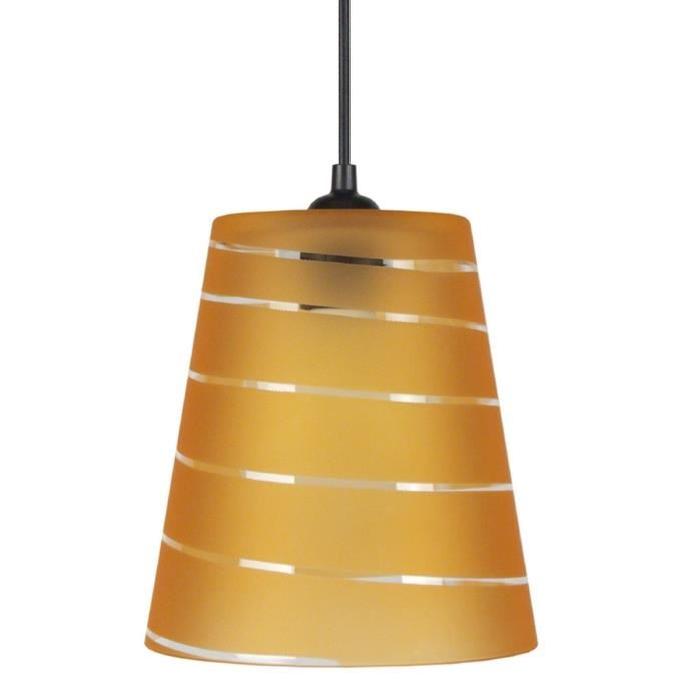 TEMPERE Lustre - suspension verre cône, diametre 17 cm, décoré lignes de spiral, ambre