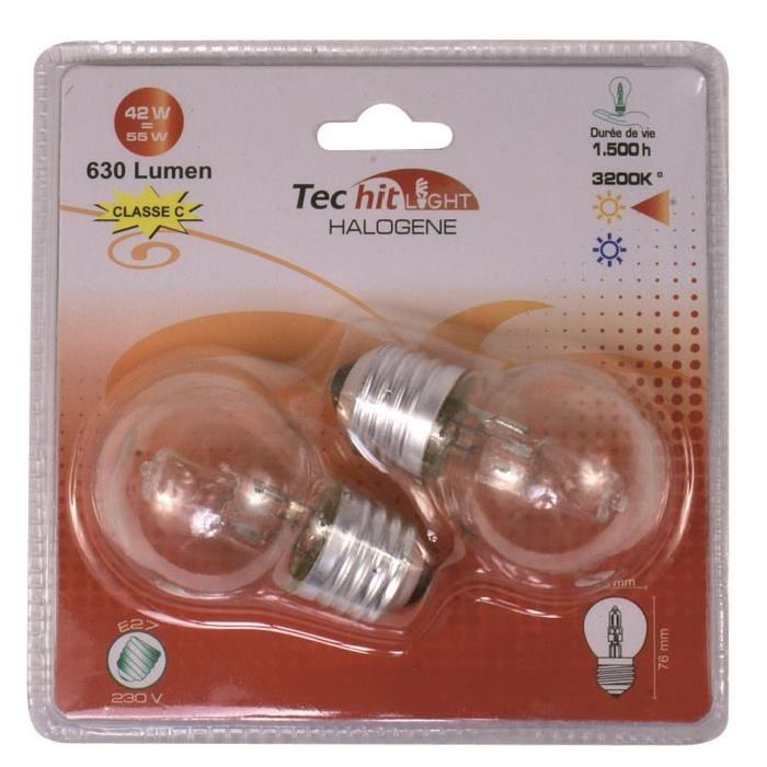 TEC HIT LIGHT Lot de 2 ampoules halogenes E27 42 W équivalent a 55 W blanc neutre