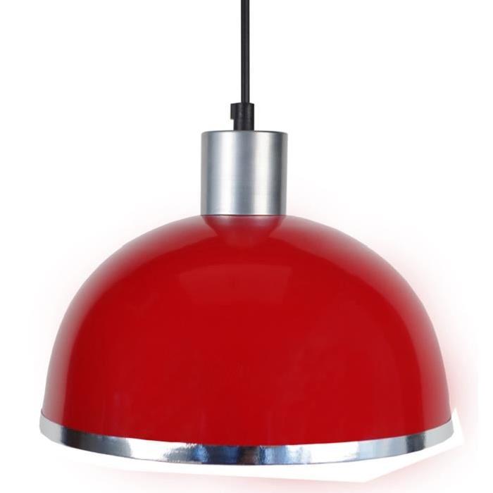 DEMI-BOULE C   Lustre - suspension, demi-boule,rouge, diametre 24,5 cm,bande chrome, top aluminium