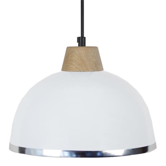 DEMI-BOULE C   Lustre - suspension, demi-boule,blanc, diametre 24,5 cm,bande chrome, top aluminium