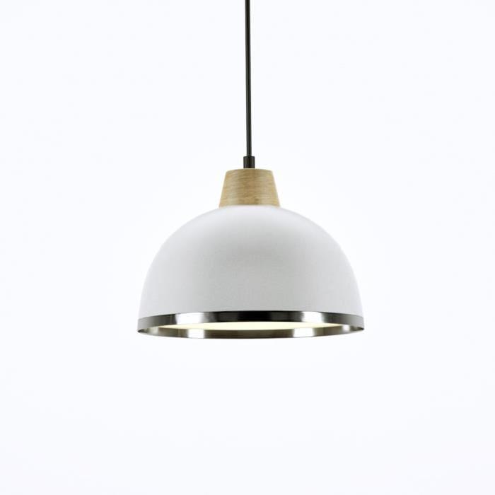 DEMI-BOULE C   Lustre - suspension, demi-boule,blanc, diametre 24,5 cm,bande chrome, top aluminium