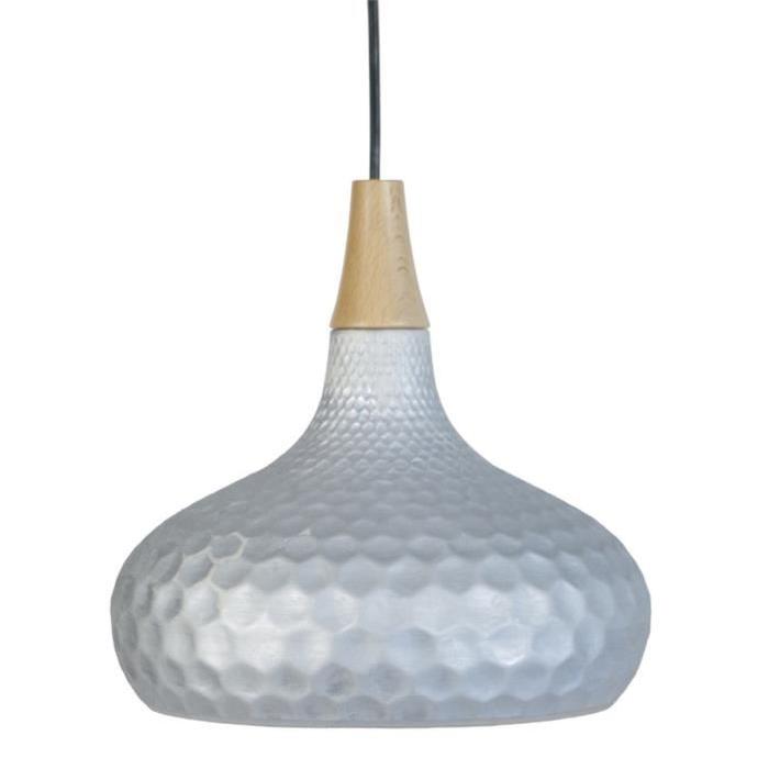 ATHÉNA Lustre - suspension céramique, diametre 28 cm, pointes rondes+bois, gris