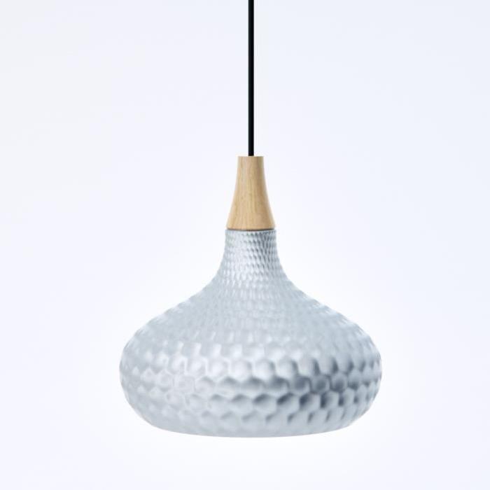 ATHÉNA Lustre - suspension céramique, diametre 28 cm, pointes rondes+bois, gris