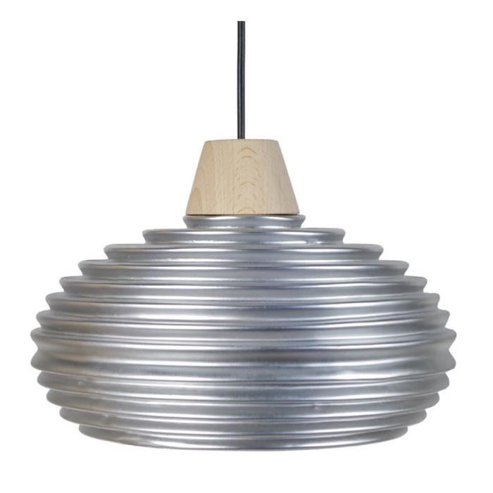 LÁSSIRA   Lustre - suspension céramique, diametre 30 cm,  anneaux+bois, cuivre et blanc