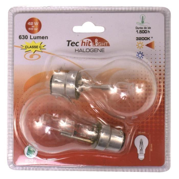 TEC HIT LIGHT Lot de 2 ampoules halogenes B22 42 W équivalent a 55 W blanc neutre