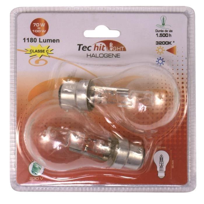 TEC HIT LIGHT Lot de 2 ampoules halogenes B22 70 W équivalent a 100 W blanc neutre