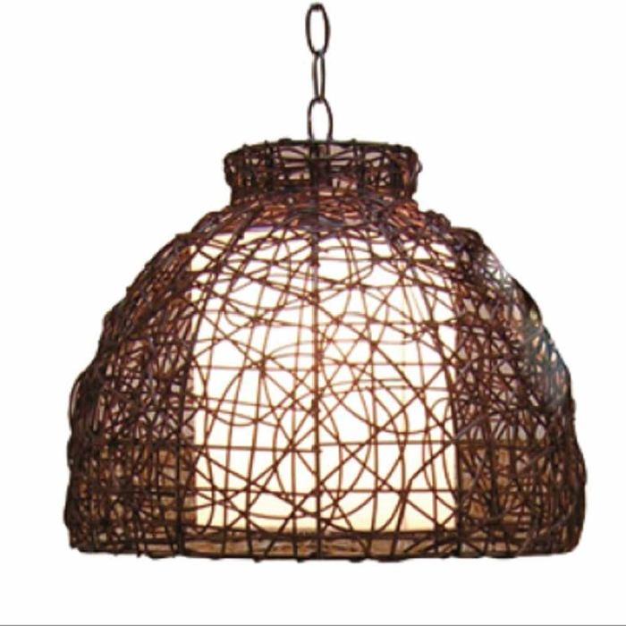 Lustre cloche en métal filaire marron + diffuseur intérieur - Hauteur réglable - Ř 36cm