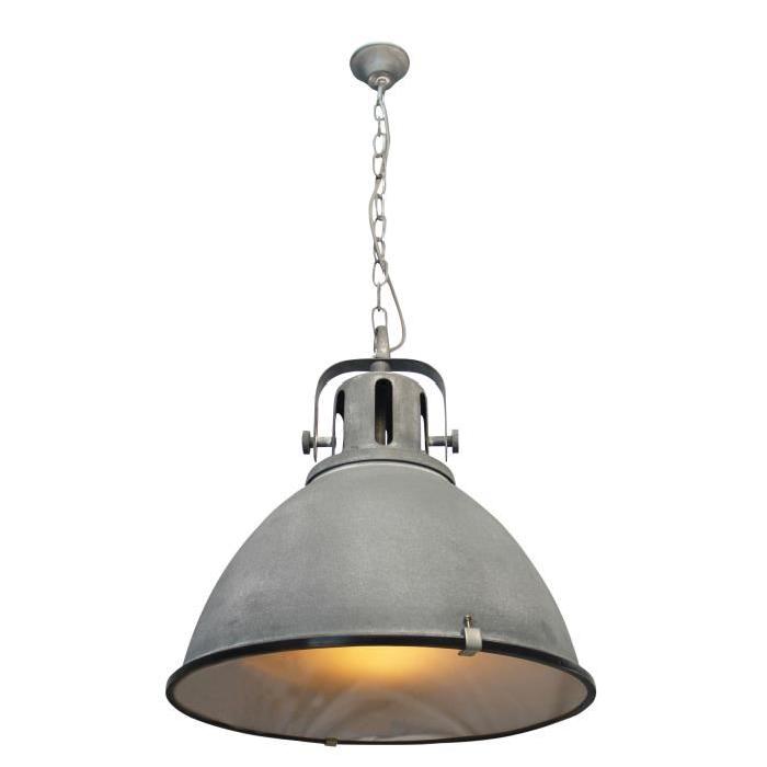 Lustre - suspension style industriel avec diffuseur en verre Jesper diametre 47 cm E27 60 W gris ciment